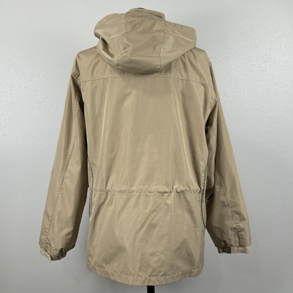 Blair Womens Hooded Jacket Khaki Removeable Plaid Liner Snap Zip Pockets Size L - Picture 5 of 16